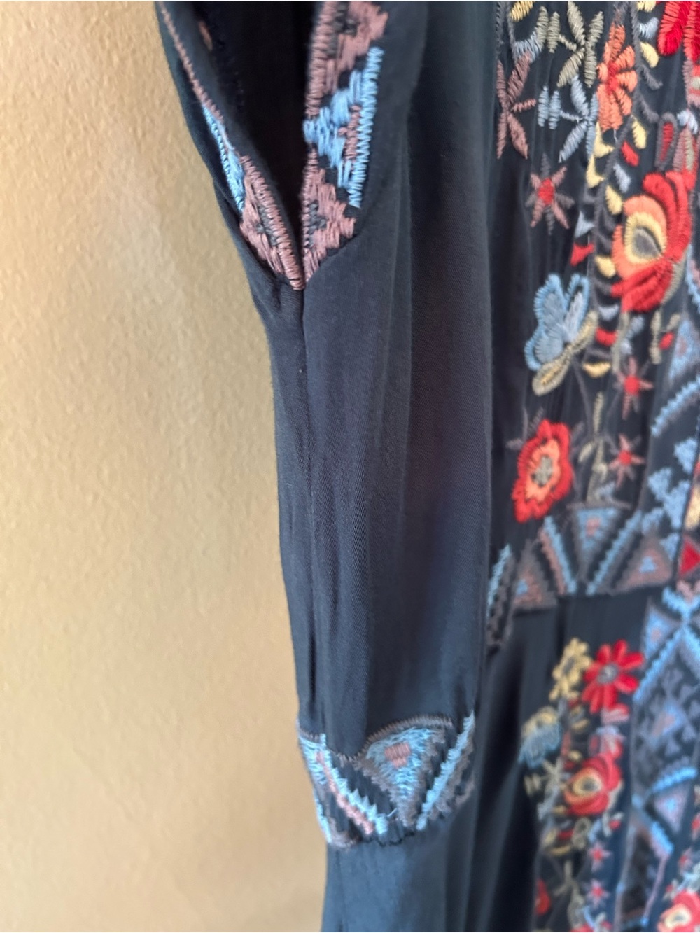 Johnny Was Embroidered Boho Cassie Maxi Dress - Navy Blue Medium - Picture 5 of 10
